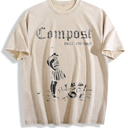 With a Unique a Distressed Vintage Washed T-Shirt in Beige