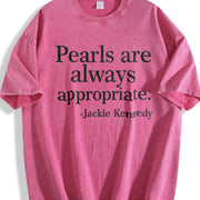 Letter Pearl Embroidery Vintage Washed T-Shirt in Red