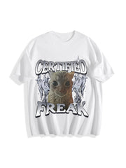 Certified Freak Cat Meme Cotton T-Shirt in White