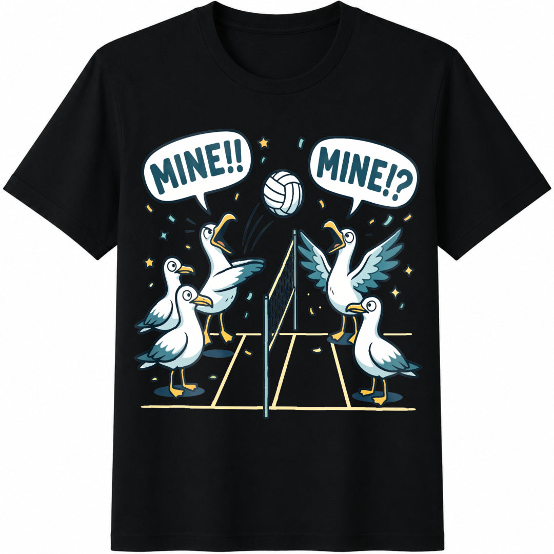 Mine Mine Seagull Volleyball Cotton T-Shirt in Black