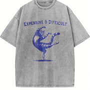Retro Expensive and Difficult Dancing Cat 90s Vintage Washed T-Shirt in Gray