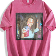 Drinking Glam Doll Vintage Washed T-Shirt in Red