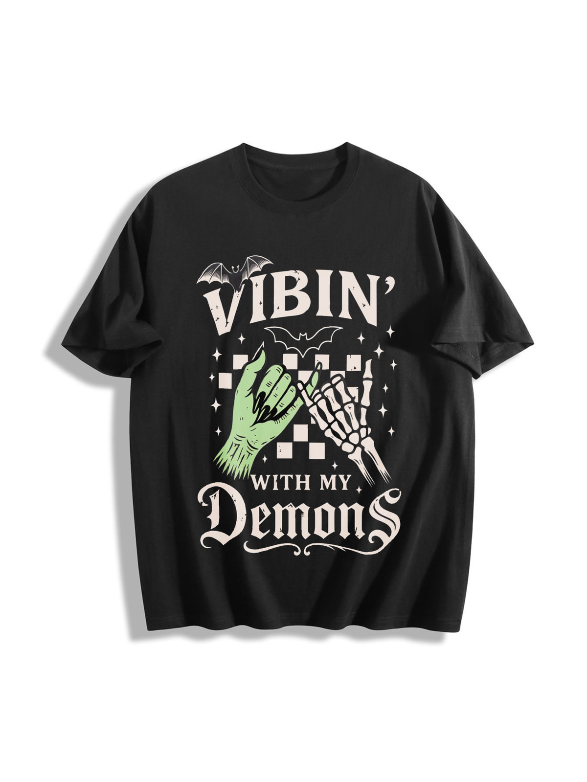 Halloween Vibin with My Demons Cotton T-Shirt in Black