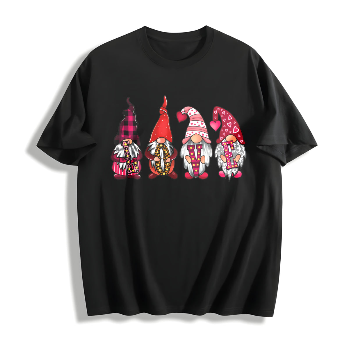 Valentine's Day Loose Basic Cotton T-Shirt in Black