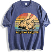 Cat Rolling Fatties High-quality Soft vintage washed oversized T-shirt in Blue