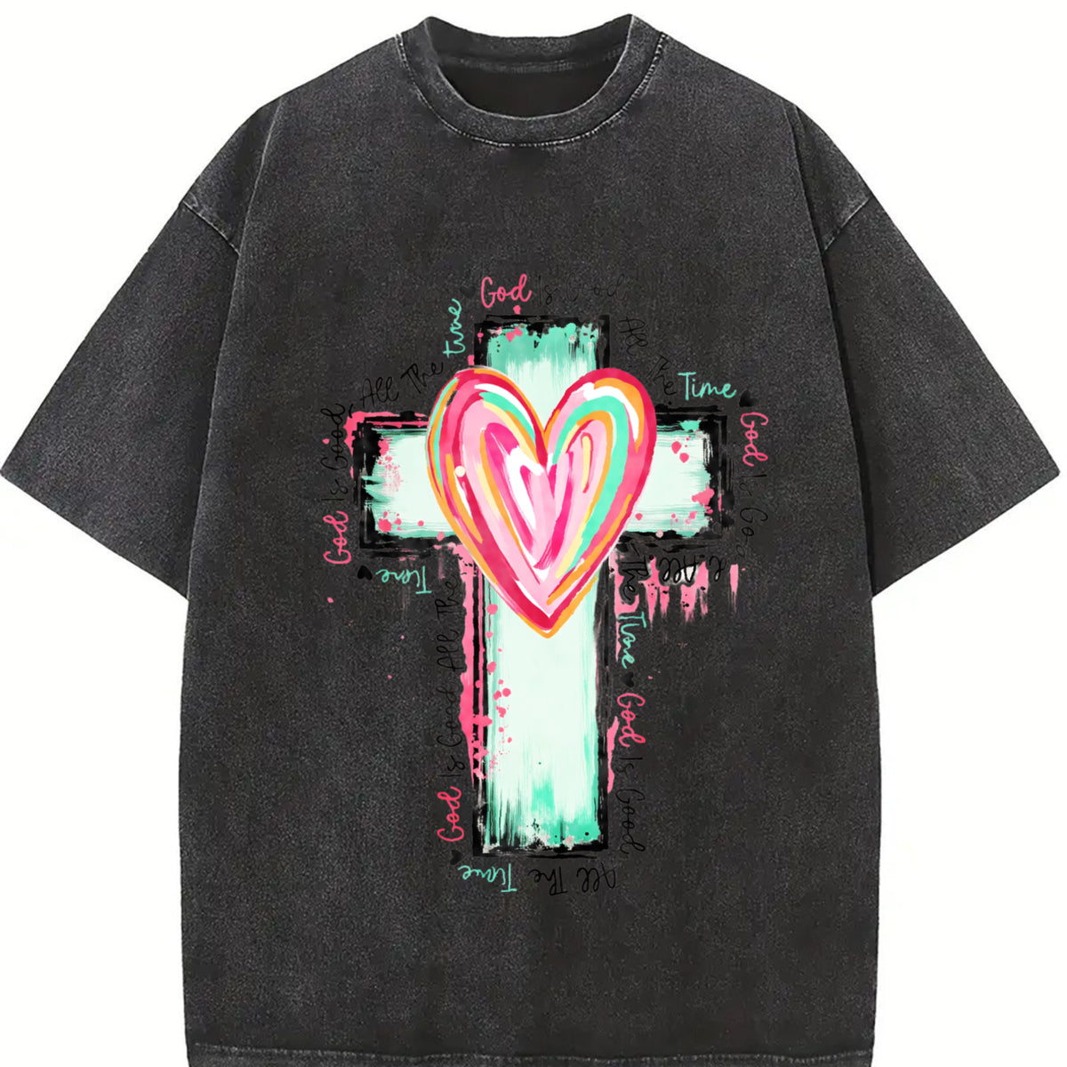 God Is Good All the Time Vintage Washed T-Shirt in Black
