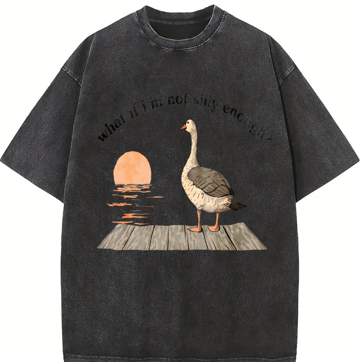 Goose Duck What If I'm Silly Enough Meme Idea Bird Nerd vintage washed oversized T-shirt in Black
