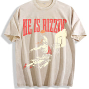 He Is Rizzin' Basketball Vintage Washed T-Shirt in Beige