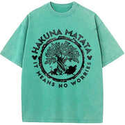 Hakuna Matata Animal Kingdom Lion King Simbba Timonn Vintage Washed T-Shirt in Blue