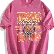 Always Wins Basketball Christian Faith Inspired with Bible Vintage Washed T-Shirt in Red