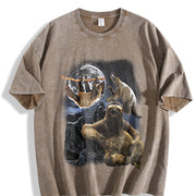 Three Sloths 90s Retro Sloth Nature Moon Vintage Washed T-Shirt in Brown