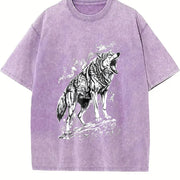 Wolf 90s Retro ® Grunge Wild Animal Y2k Vintage Washed T-Shirt in Purple
