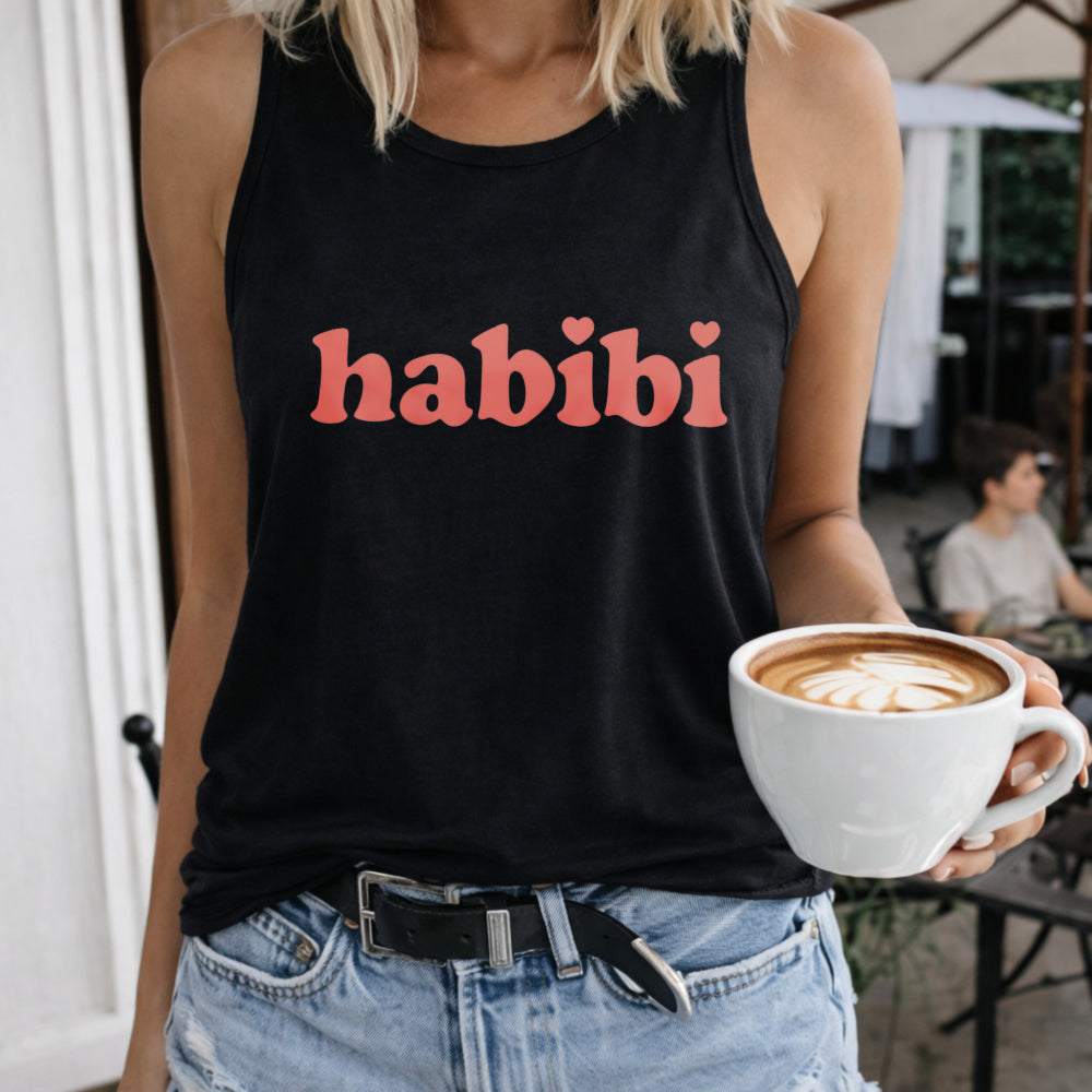Habibi Red Text Crew-neck Sleeveless Vest Outdoor Women's Color Cotton Tank Top in Black