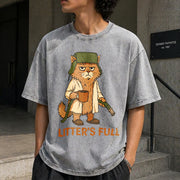 Full Cat Lovers Christmas Xmas Vintage Washed T-Shirt in Gray