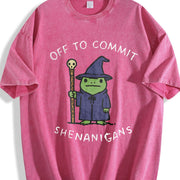 Off to Commit Shenanigans Wizard Frog DnD vintage washed oversized T-shirt in Red
