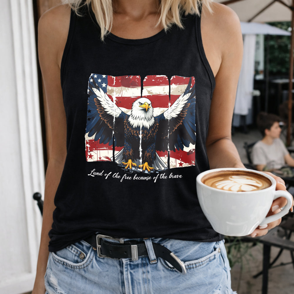 America Land of the Free Because of the Brave Women's Color Cotton Tank Top in Black