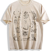 90s Tattoo Cat Retro Kitten Nature Vintage Washed T-Shirt in Beige