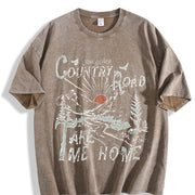 Country Roads Take Me Home Mountain Scene vintage washed oversized T-shirt in Brown