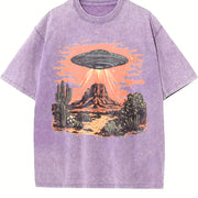 Retro UFO in Dessert Y2k Vintage Washed T-Shirt in Purple