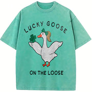Silly Goose Lucky St Patricks Day Vintage Washed T-Shirt in Blue