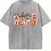 Goldendoodle Halloween Vintage Washed T-Shirt in Gray