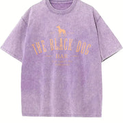 Short-sleeve Round-neck Vintage Washed T-Shirt in Purple