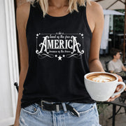 America Land of Free Women's Color Cotton Tank Top in Black