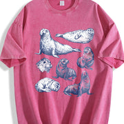 Seal 90s Tattoo Retro ® Y2k Ocean Sea Lion Vintage Washed T-Shirt in Red