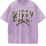 Hunting Wifey Varsity Wifey Camo For Wife vintage washed oversized T-shirt in Purple