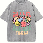 It's Okay to Feel All the Feels Vintage Washed T-Shirt in Gray