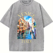 Venice Italy Canals Vintage Washed T-Shirt in Gray
