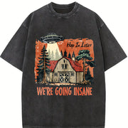 Retro UFO Get in Loser We're Going Insane Y2k Vintage Washed T-Shirt in Black