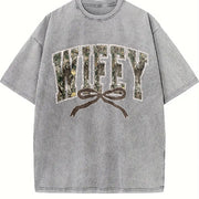 Hunting Wifey Varsity Wifey Camo For Wife vintage washed oversized T-shirt in Gray