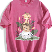 Giraffe Lion Vintage Washed T-Shirt in Red