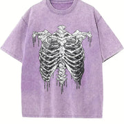 Gothic Skeleton Ribcage Drip Sleeveless Tank Vintage Washed T-Shirt in Purple