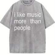 I like Music more than People Music Lover Introvert vintage washed oversized T-shirt in Gray