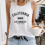 California Fst 1776 Los Angeles United States Crew-neck Women's Color Cotton Tank Top in White