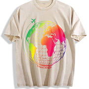 Brave Bound Travel Globe Vintage Washed T-Shirt in Beige