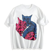 Cat Tv Girl Cat Album Cover Cotton T-Shirt in White