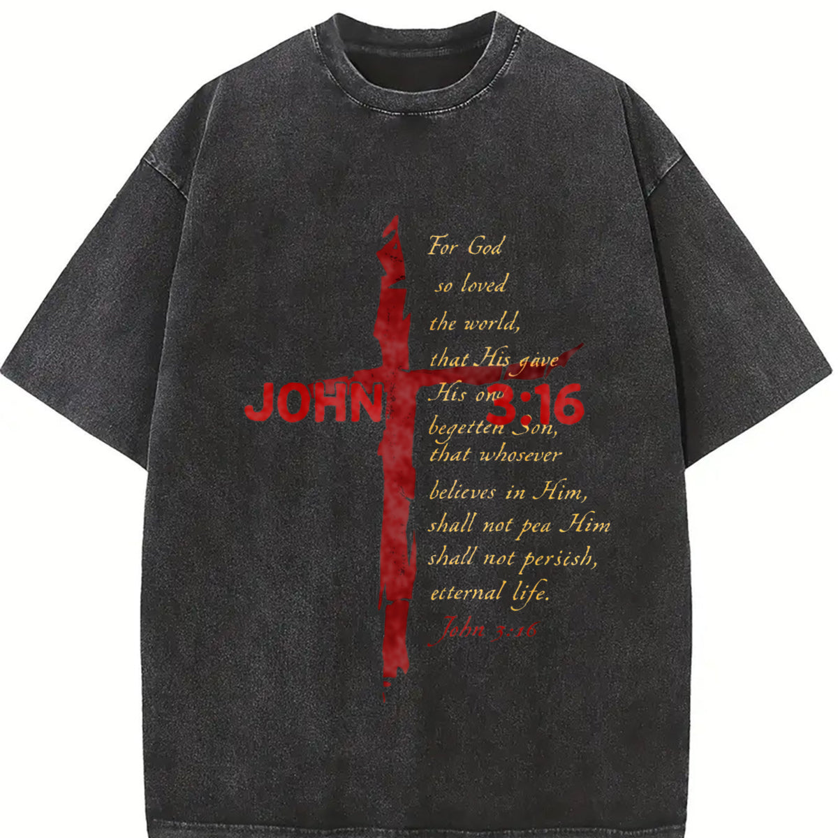 ✝️ JOHN 3:16 Love Jesus God Vintage Washed T-Shirt in Black