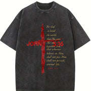 ✝️ JOHN 3:16 Love Jesus God Vintage Washed T-Shirt in Black