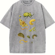 Bug Insect Illustration Vintage Washed T-Shirt in Gray