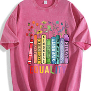 Equal Rights Book Flower Vintage Washed T-Shirt in Red