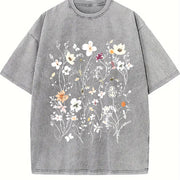 Boho Floral Vintage Washed T-Shirt in Gray