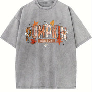 Pumpkin Season Retro Halloween Vintage Washed T-Shirt in Gray