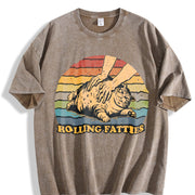 Cat Rolling Fatties High-quality Soft vintage washed oversized T-shirt in Brown