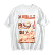 Biscuit Cat Baking Cotton T-Shirt in White