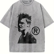 Fight Club Gothic Grunge Y2k Emo Scene Amity Affliction Vintage Washed T-Shirt in Gray