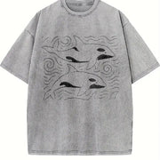 Orcas ® Ocean 90s Retro Sea Animals Vintage Washed T-Shirt in Gray