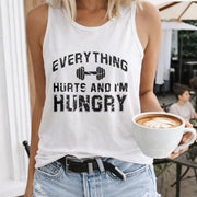 Everything Hurts and I'm Hungry Women's Color Cotton Tank Top in White